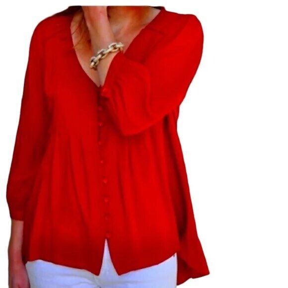 Anthropologie Vanessa Virginia Red Button Down Tunic - Picture 1 of 7